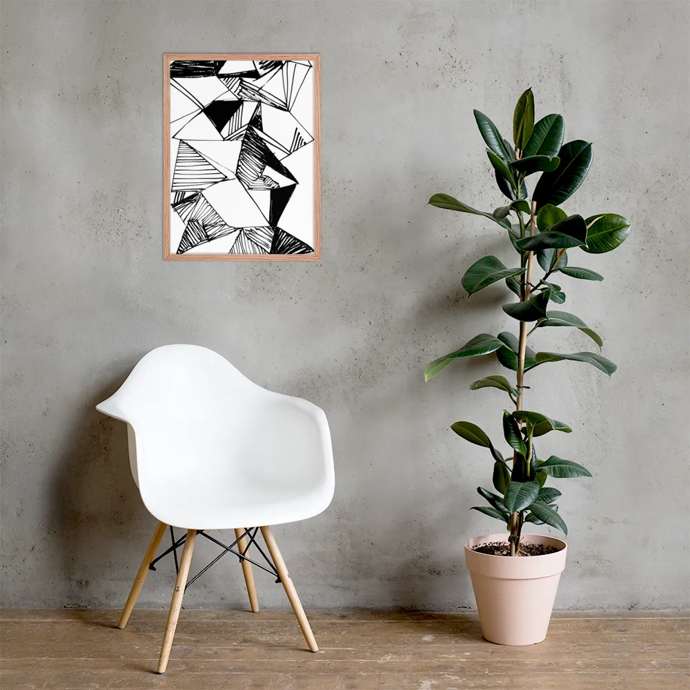 Dynamic Geometry in Ink | Poster with Red oak Frame | 18″×24″