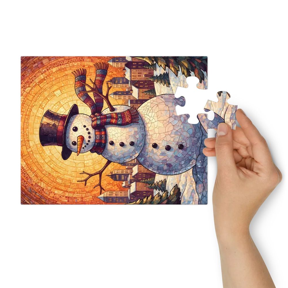 Stained-Glass Snowman 
 Jigsaw Puzzle in Tin Box