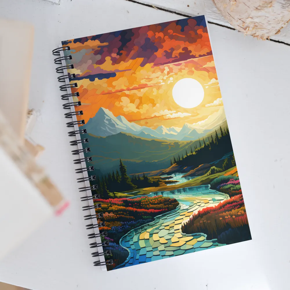 Serenity in Sunset: A Winding River's Embrace | Spiral Notebook