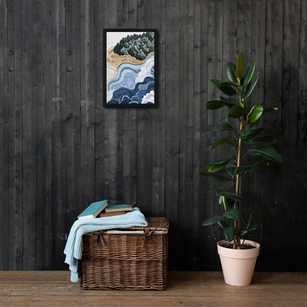 Oceanic Harmony: A Tranquil Landscape | Canvas with Black Frame | 12″×18″