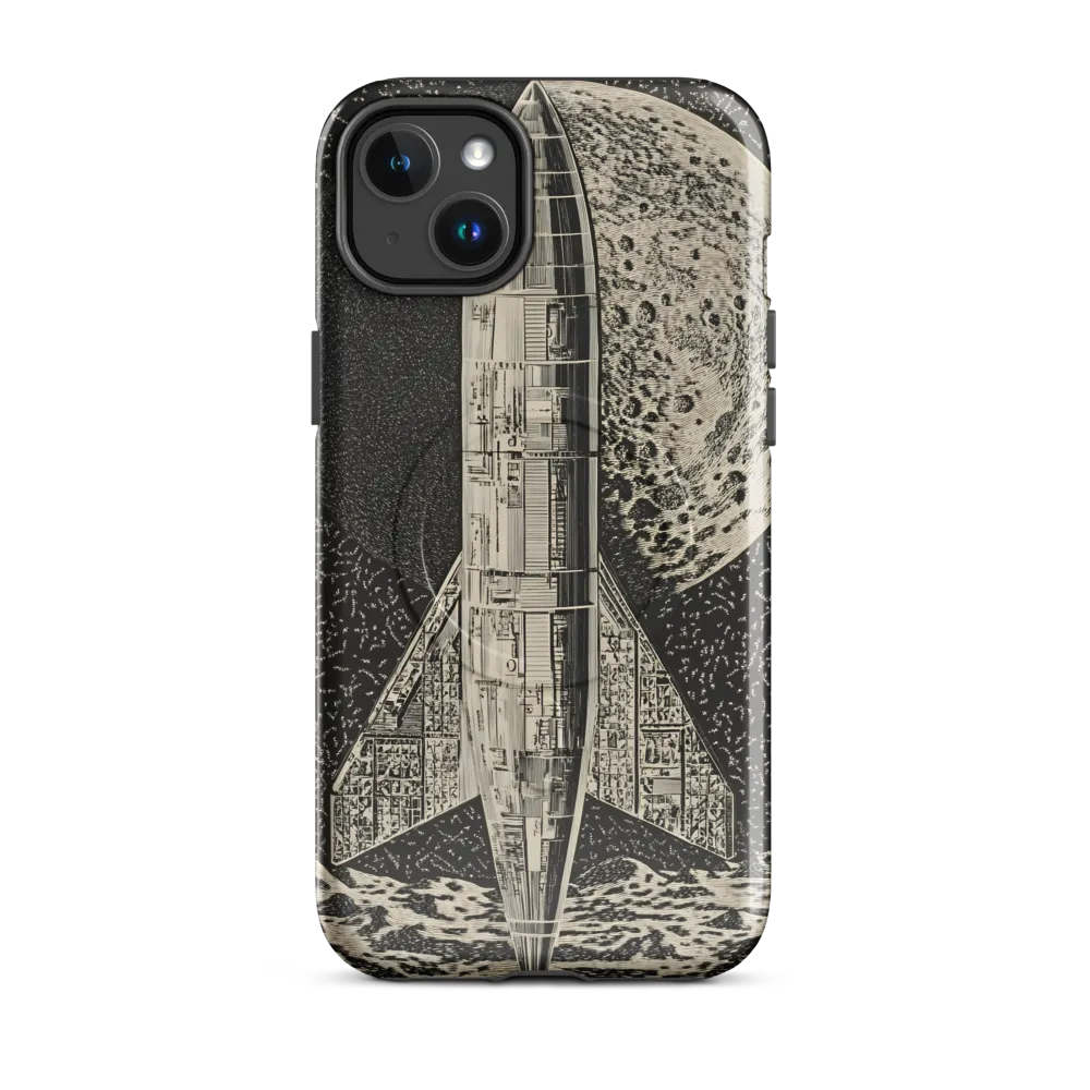Engraved Rocket over Lunar Plain