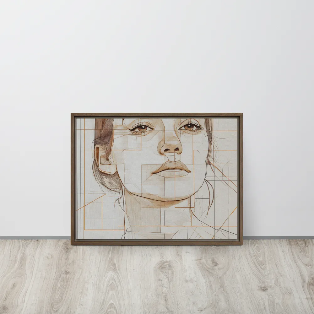 Geometric Serenity: A Minimalist Portrait | Canvas with Brown Frame | 18″×24″