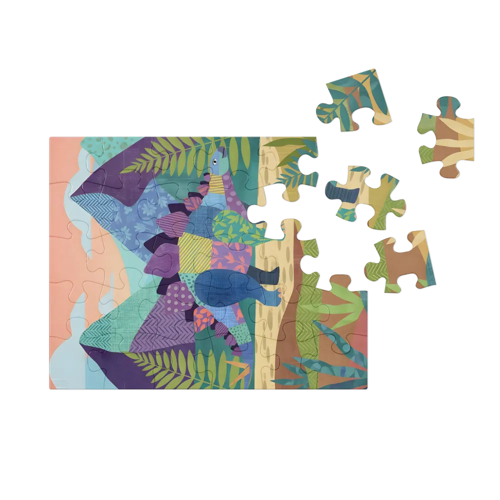 Patchwork Stegosaurus 
 Jigsaw Puzzle in Tin Box