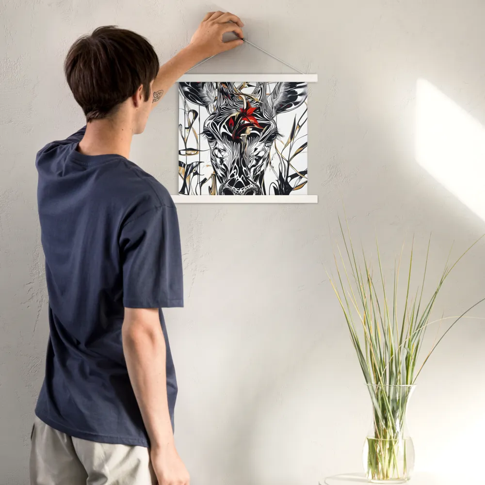 Floral Elegance: The Giraffe's Portrait | Poster With White Wood Hanger | 14″×14″