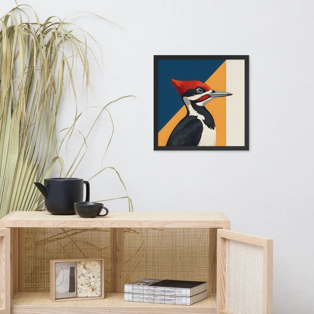Red‑crested Woodpecker Study 
 Poster with Black Frame | 16″x 16″
