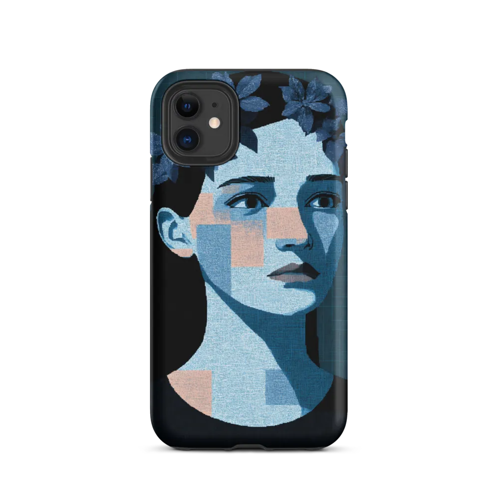 Grid-Wreathed Cyan Portrait
