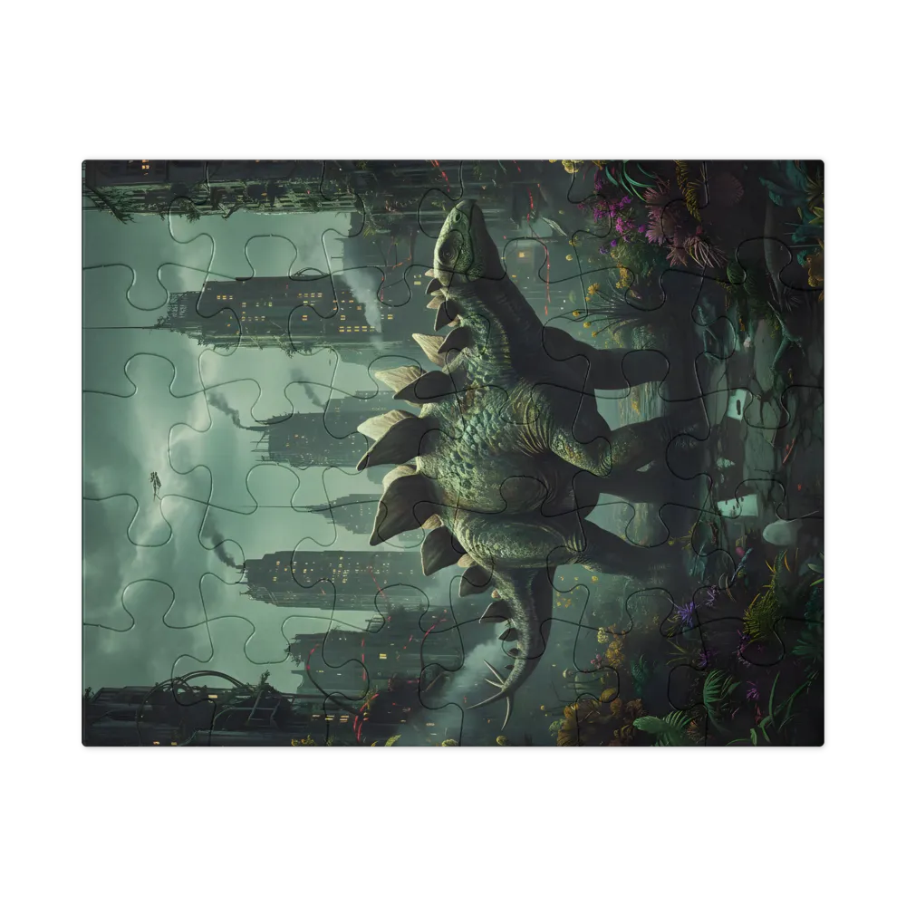 Stegosaurus in the Ruins 
 Jigsaw Puzzle in Tin Box