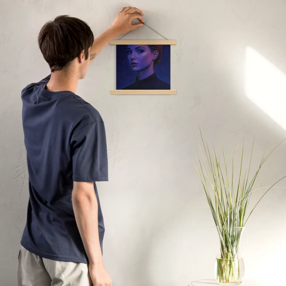 Ethereal Portrait in Blue and Red | Poster With Oak Wood Hanger | 10″×10″