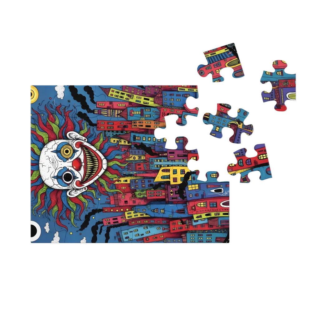 Sunclown Over City 
 Jigsaw Puzzle in Tin Box