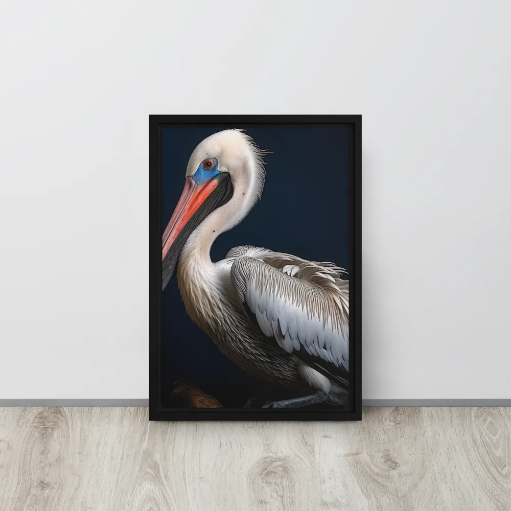 Majestic Pelican Portrait | Canvas with Black Frame | 12″×18″