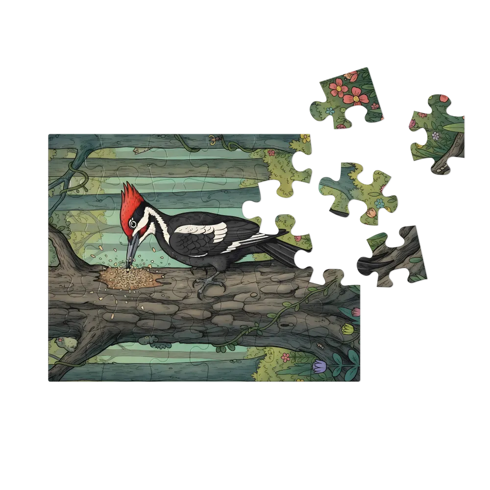 Woodpecker at Work 
 Jigsaw Puzzle in Tin Box