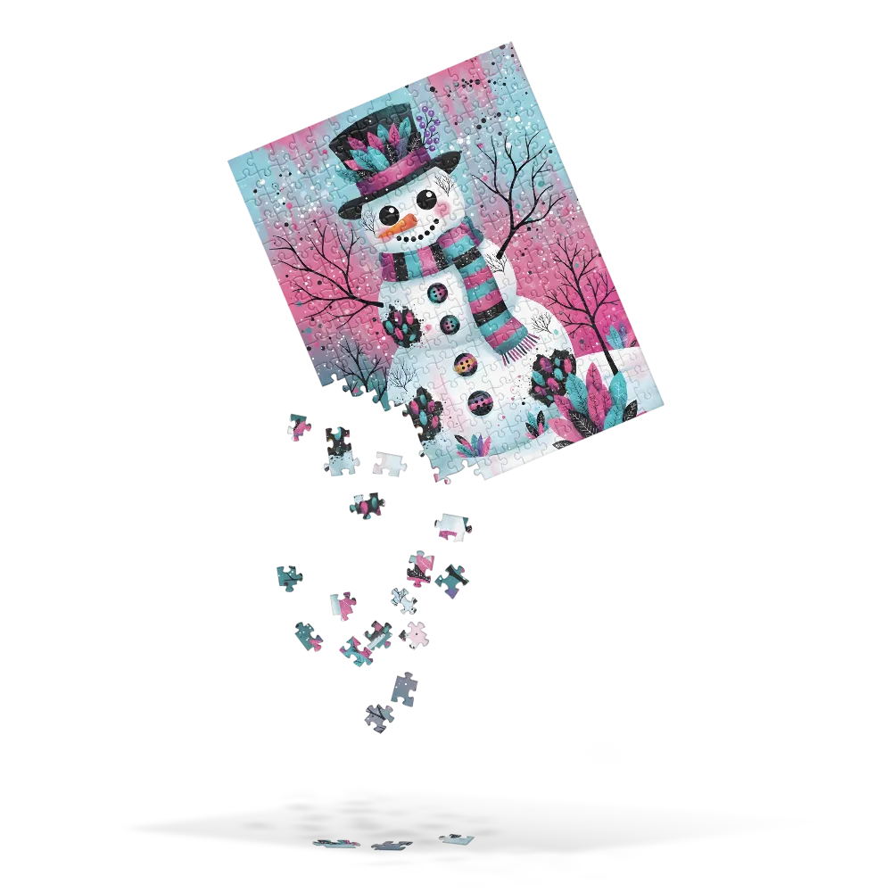 Pink & Teal Snowman 
 Jigsaw Puzzle
