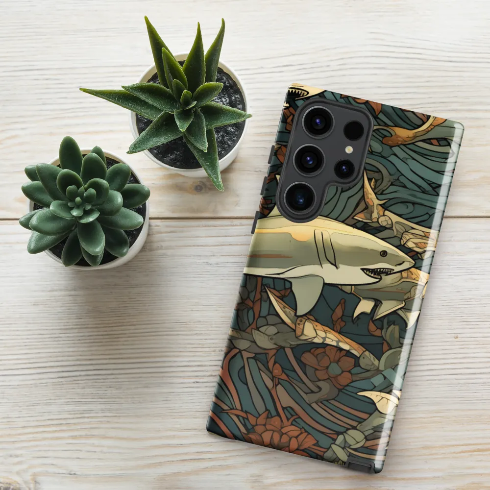 Dynamic Harmony of Sharks and Flora | Phone Case |  S23 Ultra | Tough Case | Glossy
