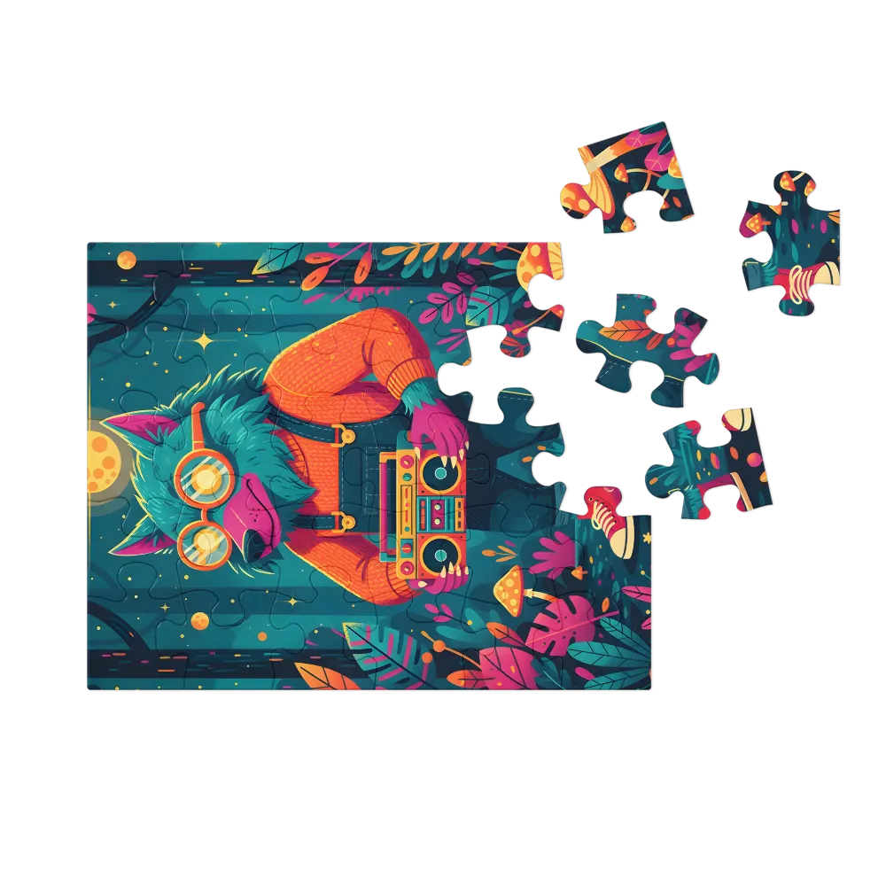 Moonlit Boombox Wolf 
 Jigsaw Puzzle in Tin Box