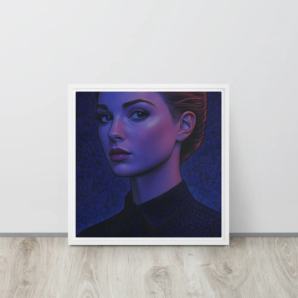 Ethereal Portrait in Blue and Red | Canvas with White Frame | 16″×16″