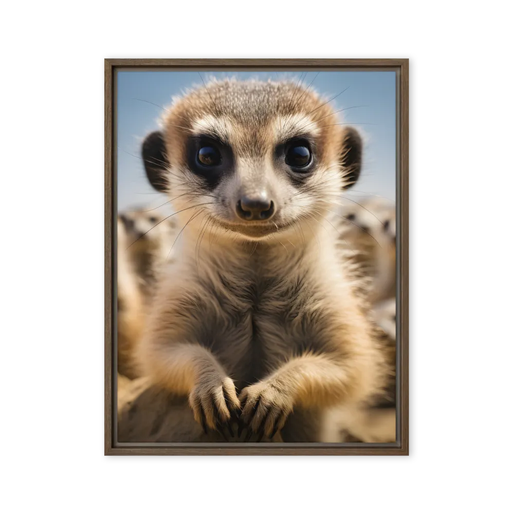 Curious Stance: The Meerkat's Gaze | Canvas with Brown Frame | 24″×32″
