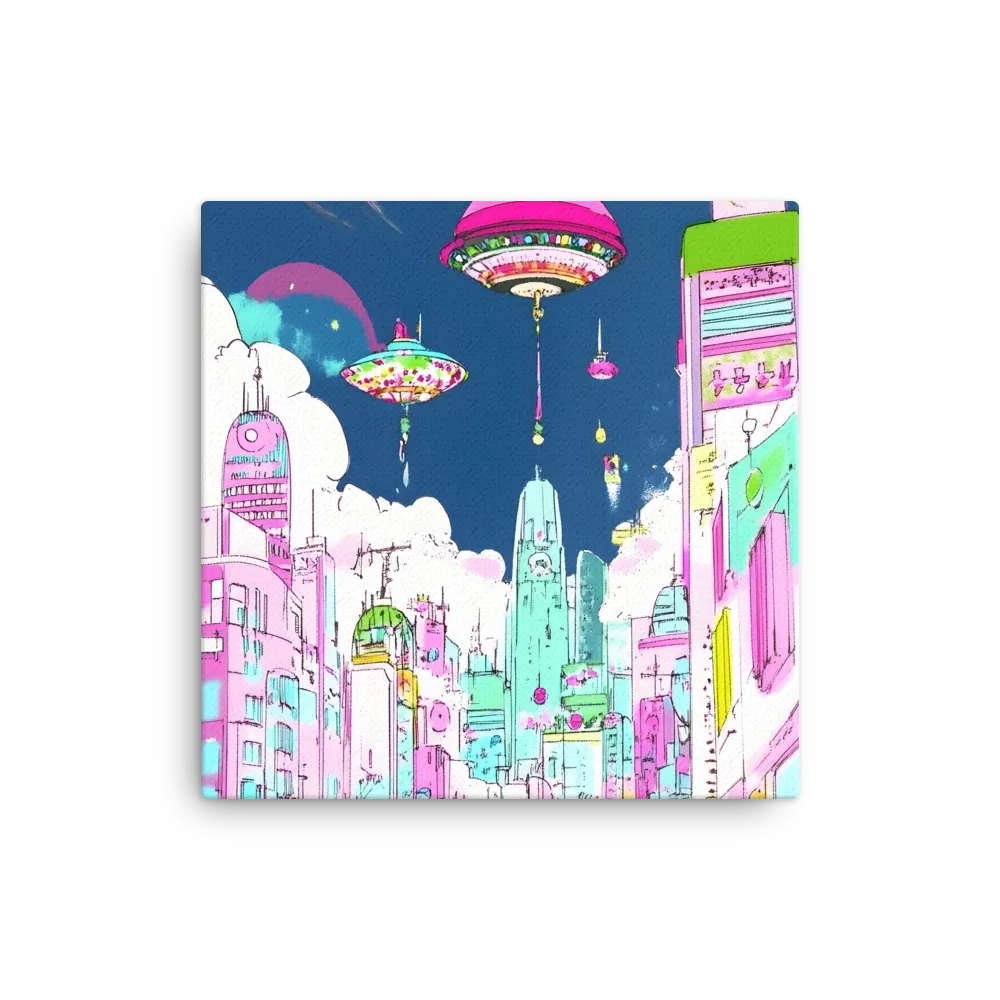 Futuristic Cityscape with Floating Structures | Thin Canvas | 12″×12″