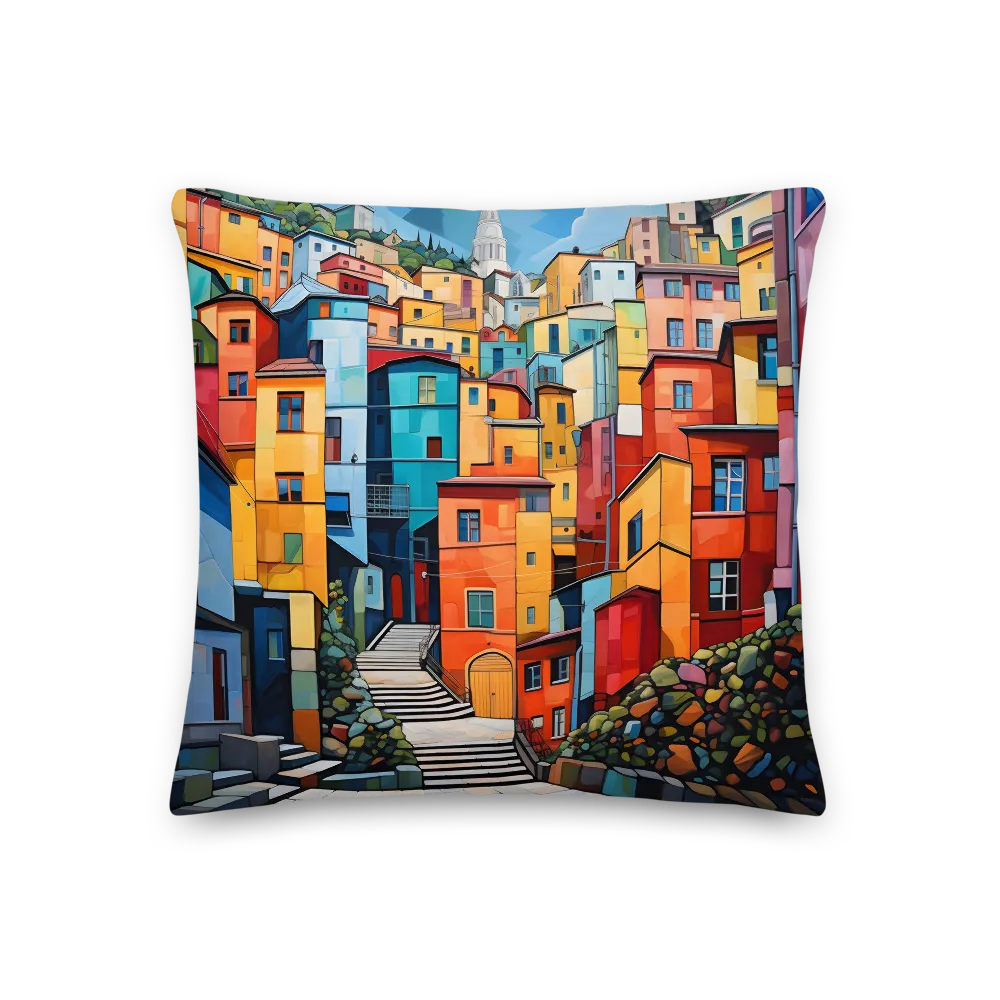 Vibrant Village: A Cubist Journey | Pillow | 18″×18″