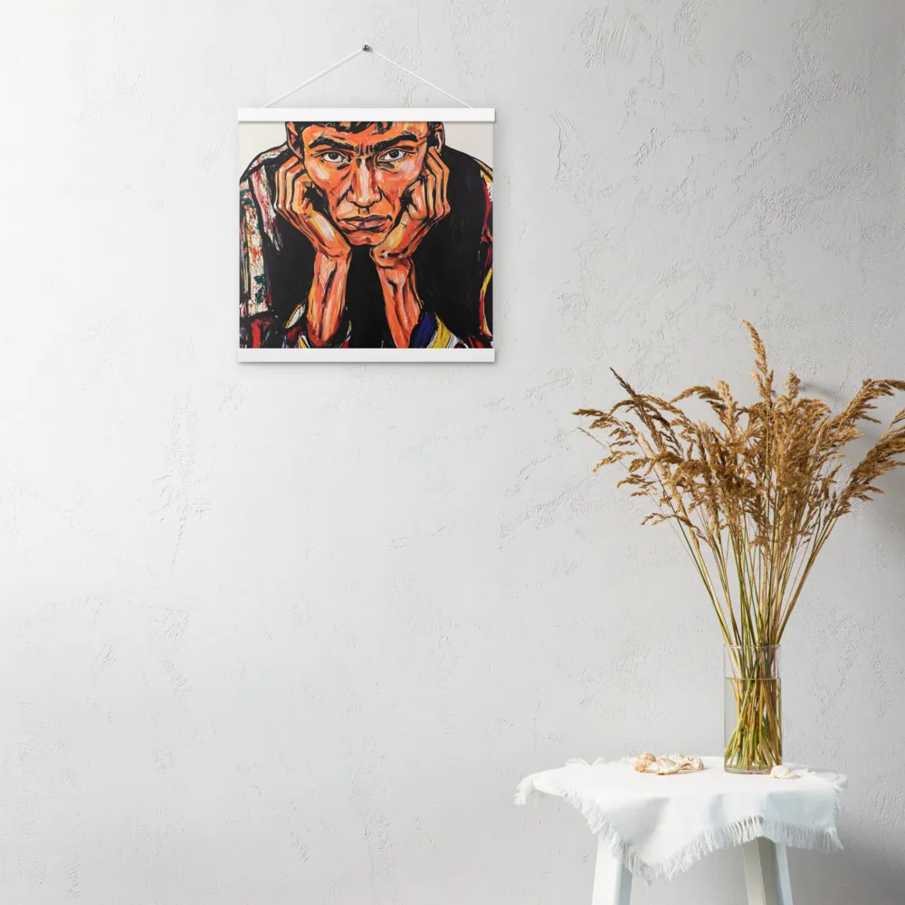 Contemplative Intensity: An Expressionist Portrait | Poster With White Wood Hanger | 16″×16″