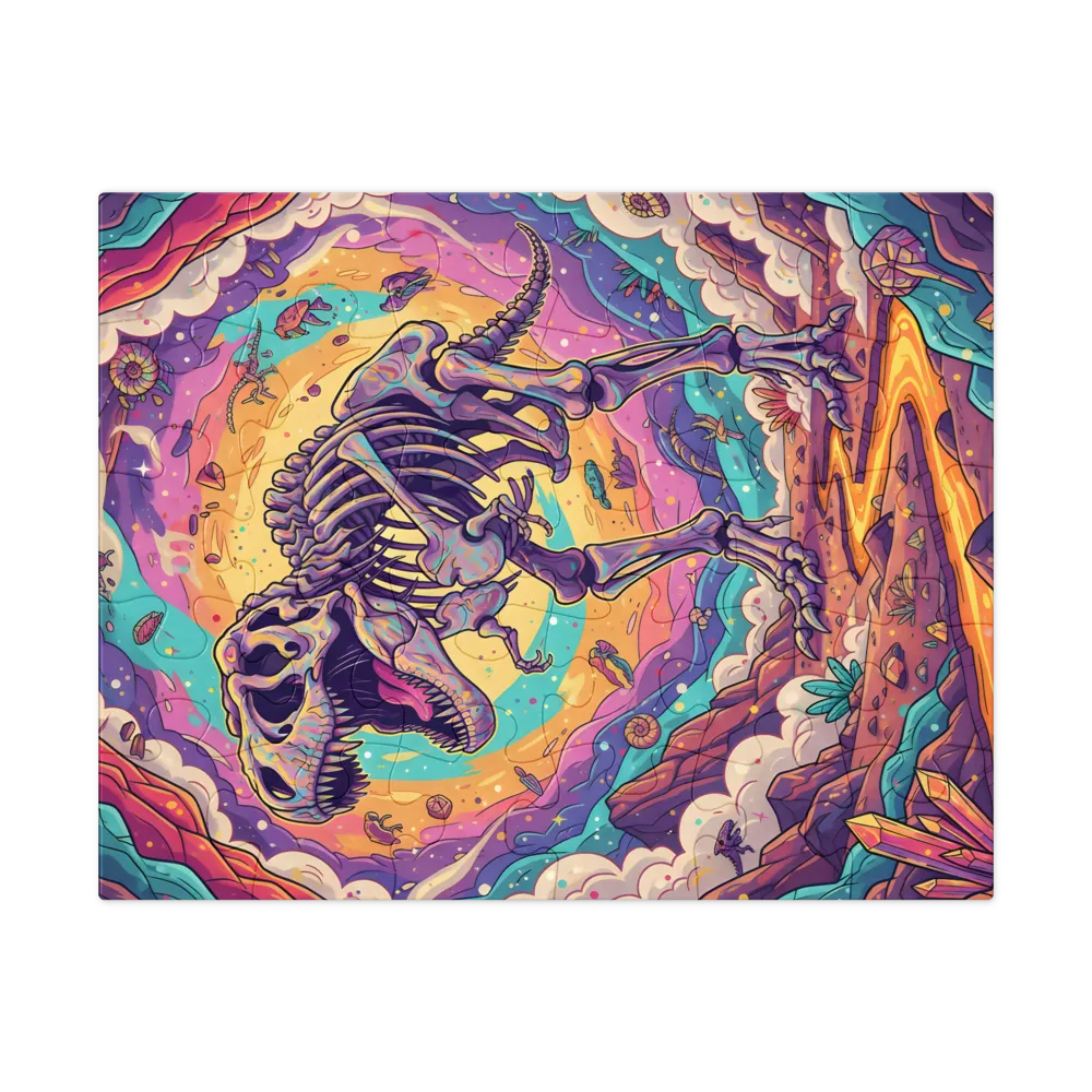Psychedelic T. rex Skeleton 
 Jigsaw Puzzle in Tin Box