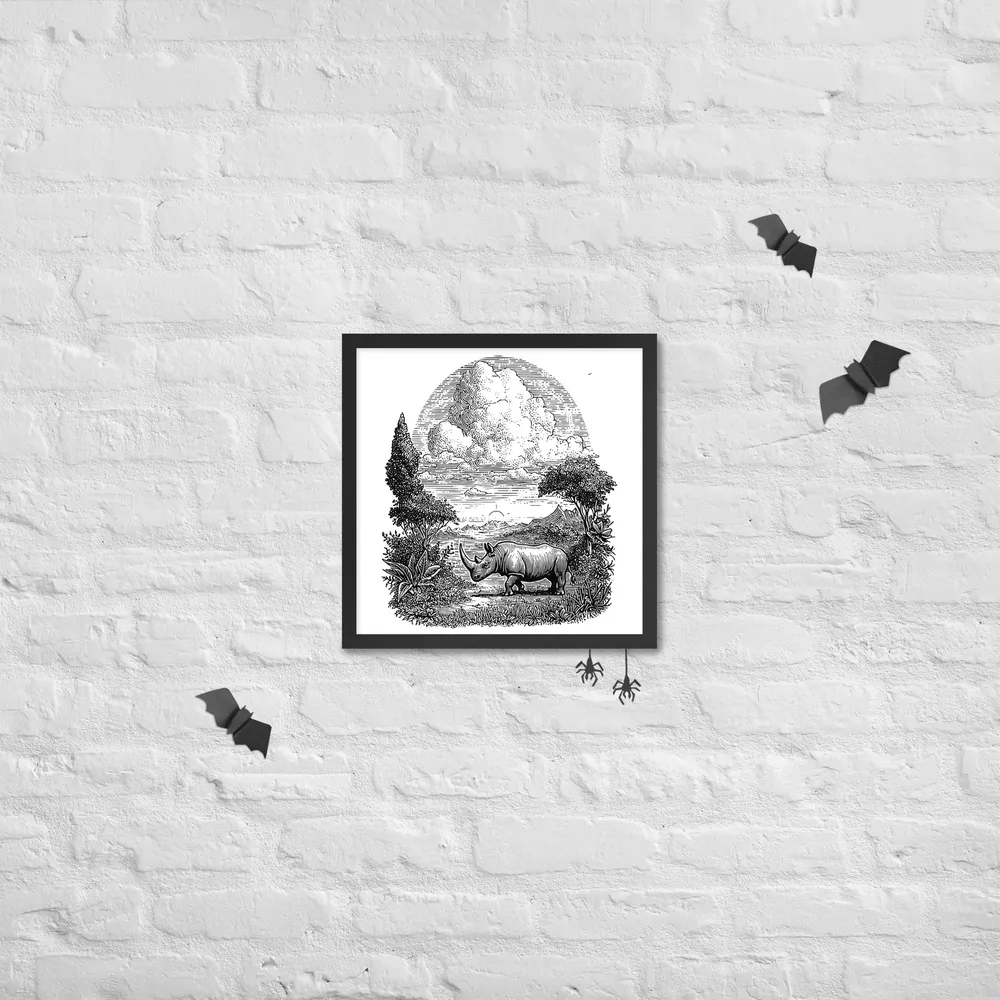 Rhinoceros Engraving 
 Poster with Black Frame | 16″x 16″