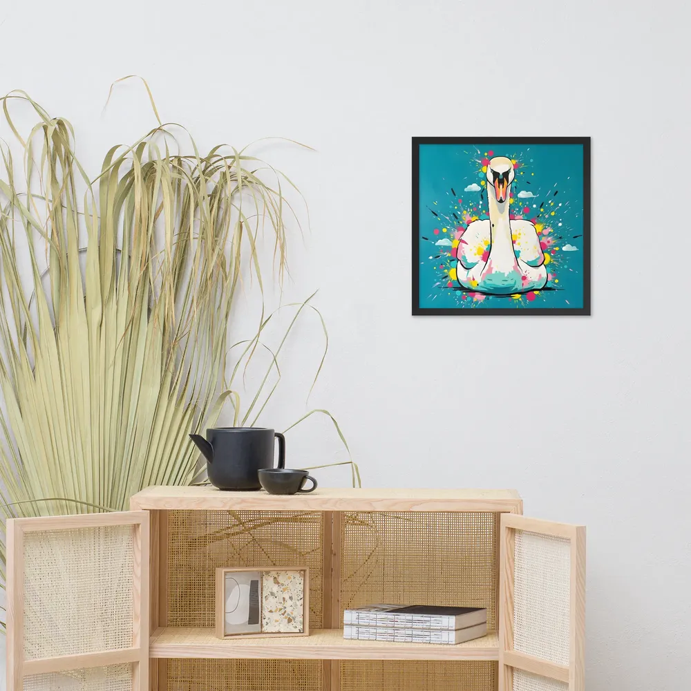 Swan Splash 
 Poster with Black Frame | 18″x 18″
