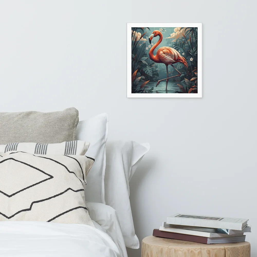 Twilight Flamingo 
 Poster with White Frame | 14″x 14″