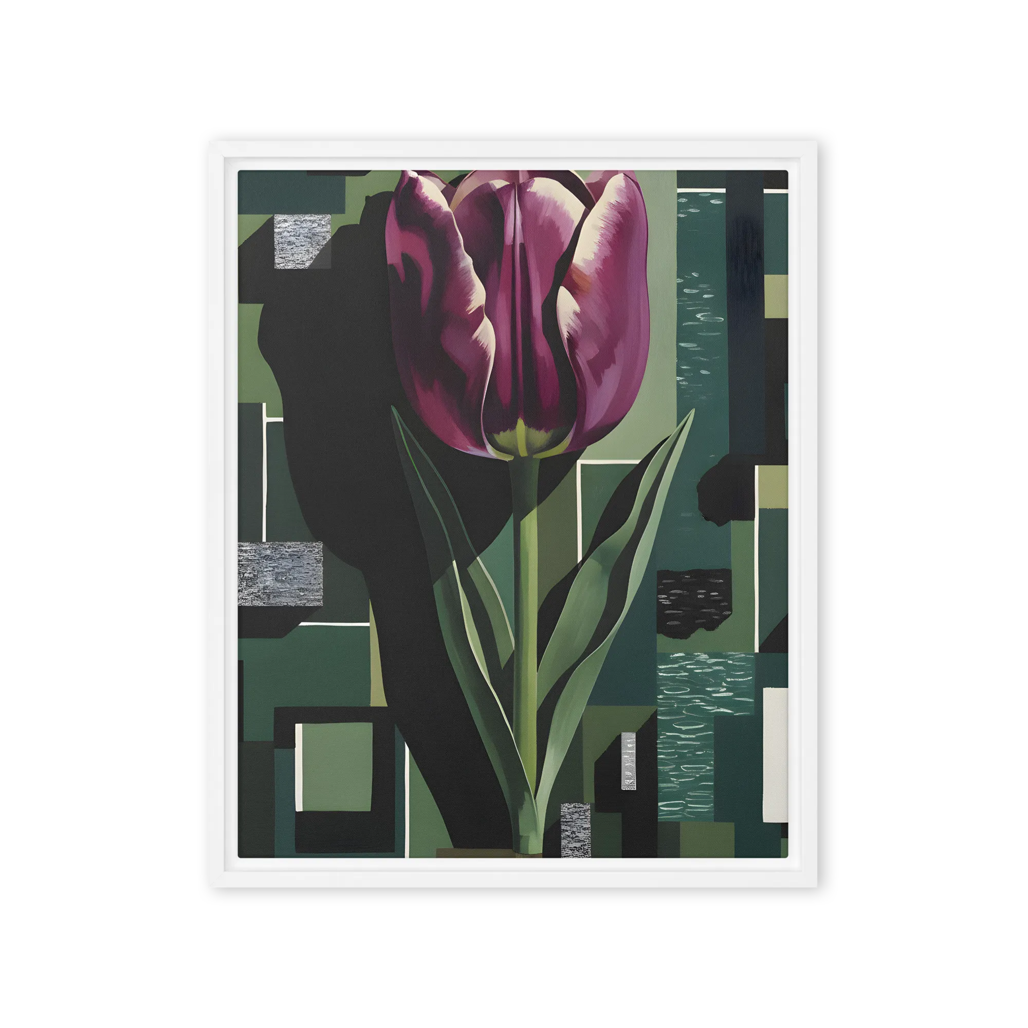 Geometric Tulip Bloom 
 Canvas with White Frame