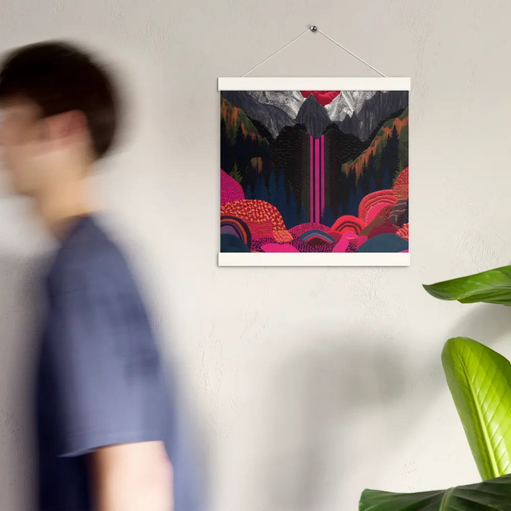 Ethereal Cascade: A Surreal Landscape | Poster With White Wood Hanger | 12″×12″