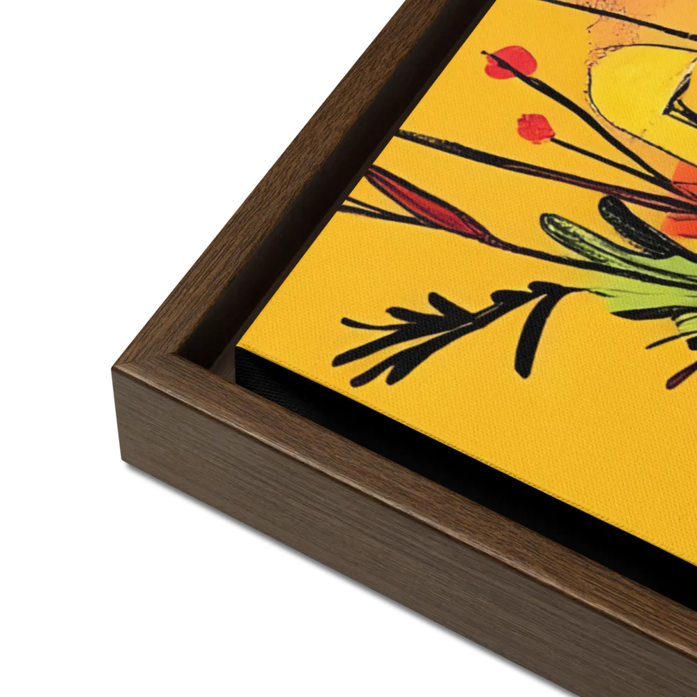 Whimsical Garden Head | Canvas with Brown Frame | 24″×36″