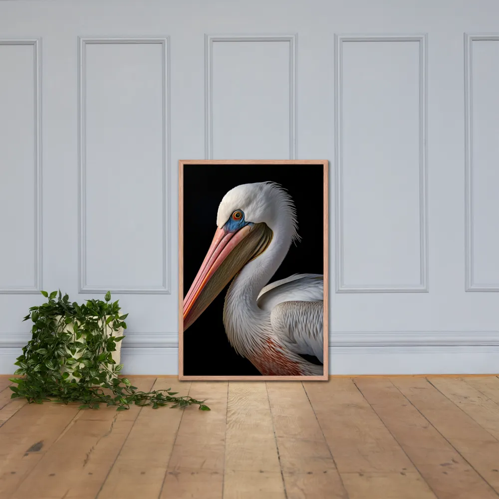 Elegance in White: The Pelican | Poster with Red oak Frame | 24″×36″
