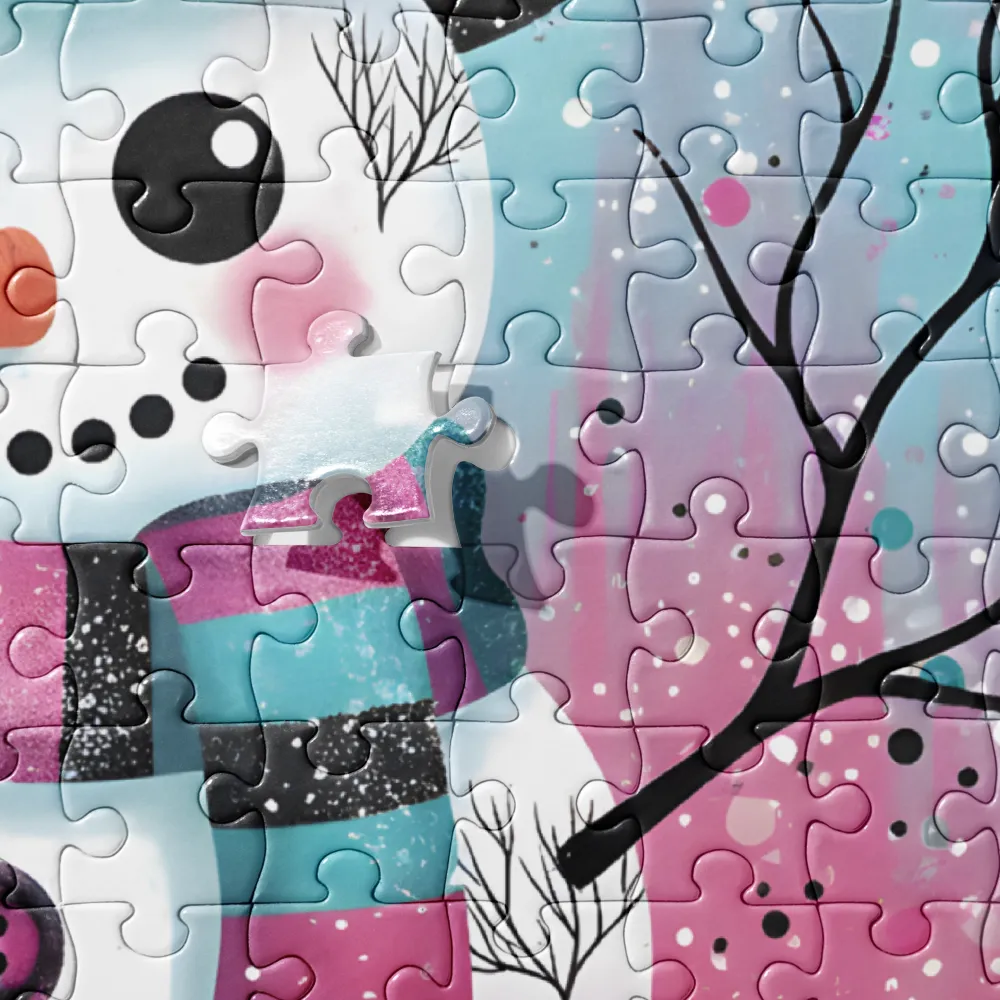 Pink & Teal Snowman 
 Jigsaw Puzzle