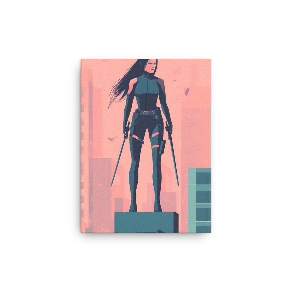 Urban Sentinel: A Warrior's Stand | Thin Canvas | 9″×12″