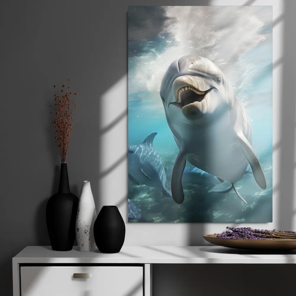 Beneath the Waves: A Dolphin's Dance | Metal Print | 24″×36″