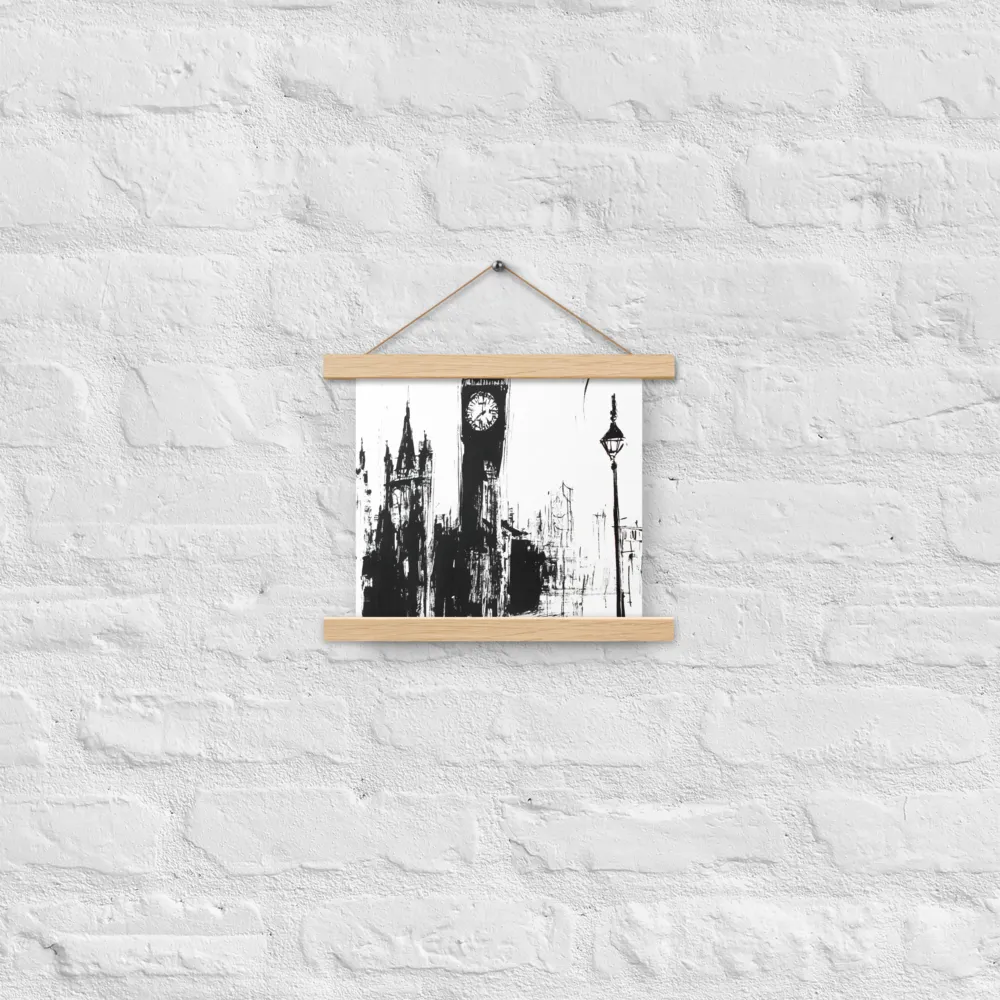 Clock Tower in Motion | Poster With Oak Wood Hanger | 10″×10″