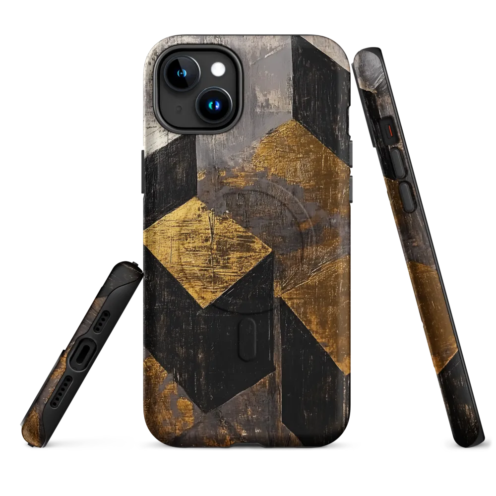 Geometric Harmony in Gold and Black | Phone Case |  15 Plus | MagSafe® Tough Case | Matte