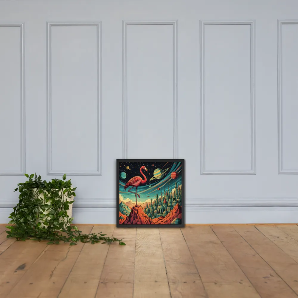 Cosmic Flamingo 
 Poster with Black Frame | 18″x 18″