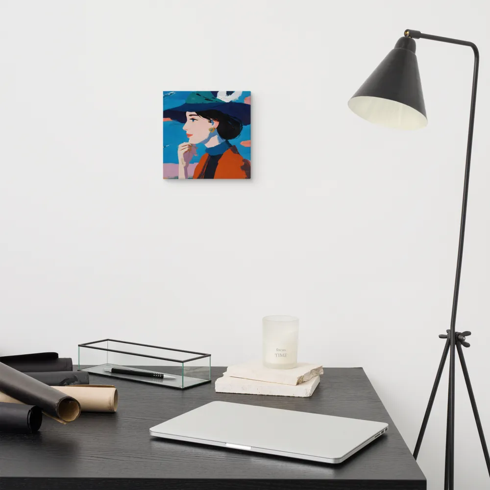 Woman in Blue Hat 
 Canvas | 8″x 8″