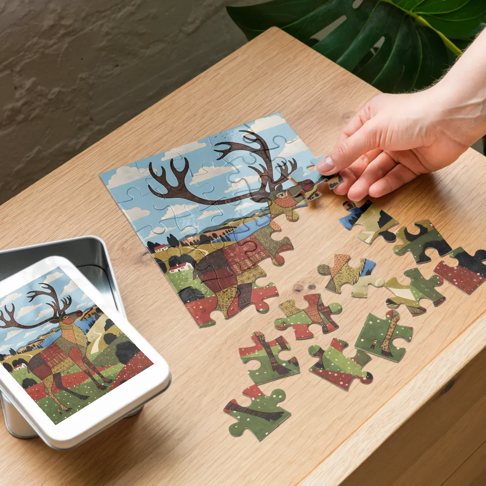 Patchwork Stag 
 Jigsaw Puzzle in Tin Box