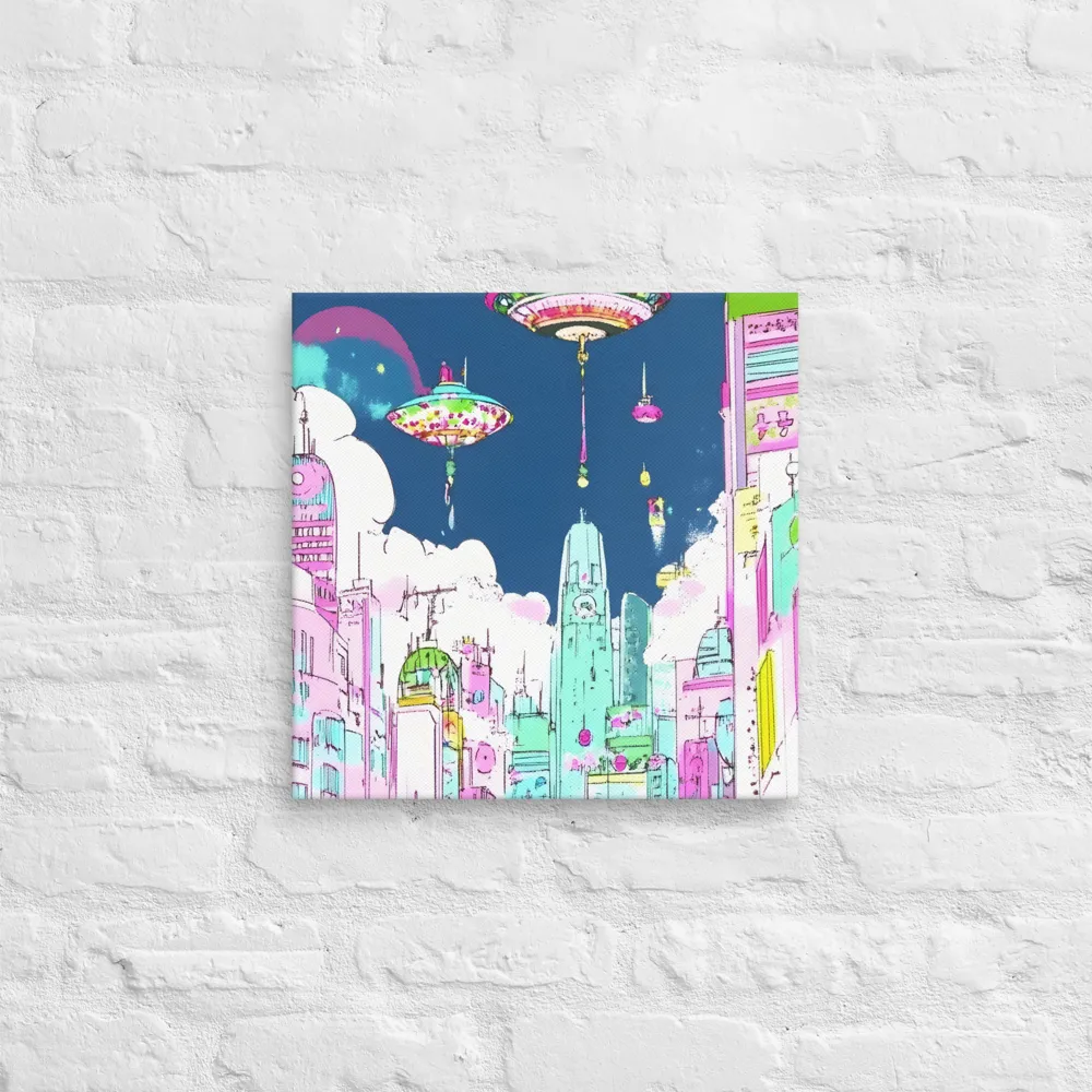 Futuristic Cityscape with Floating Structures | Canvas | 16″×16″