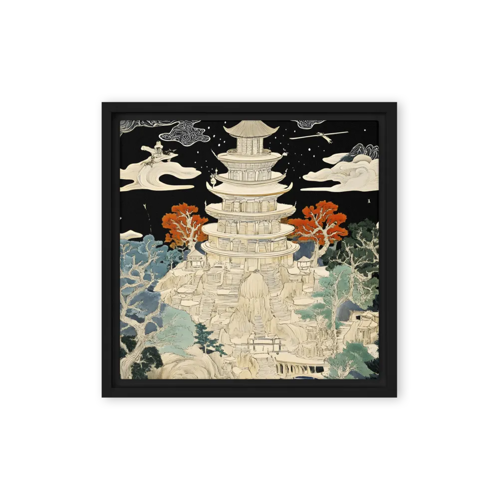 Whispers of the Pagoda | Canvas with Black Frame | 12″×12″