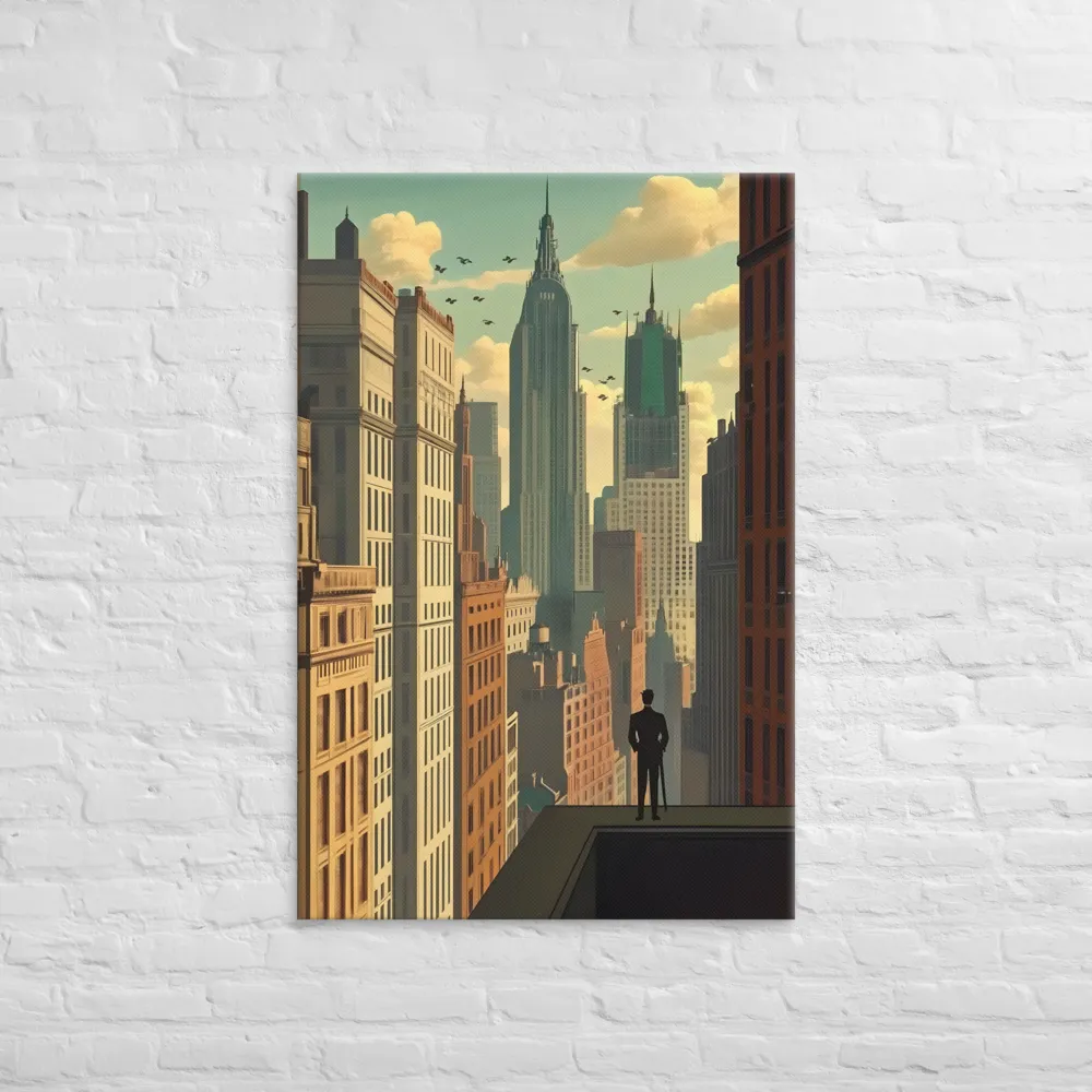 Urban Dreams: A Silhouette in Art Deco Cityscape | Art Print