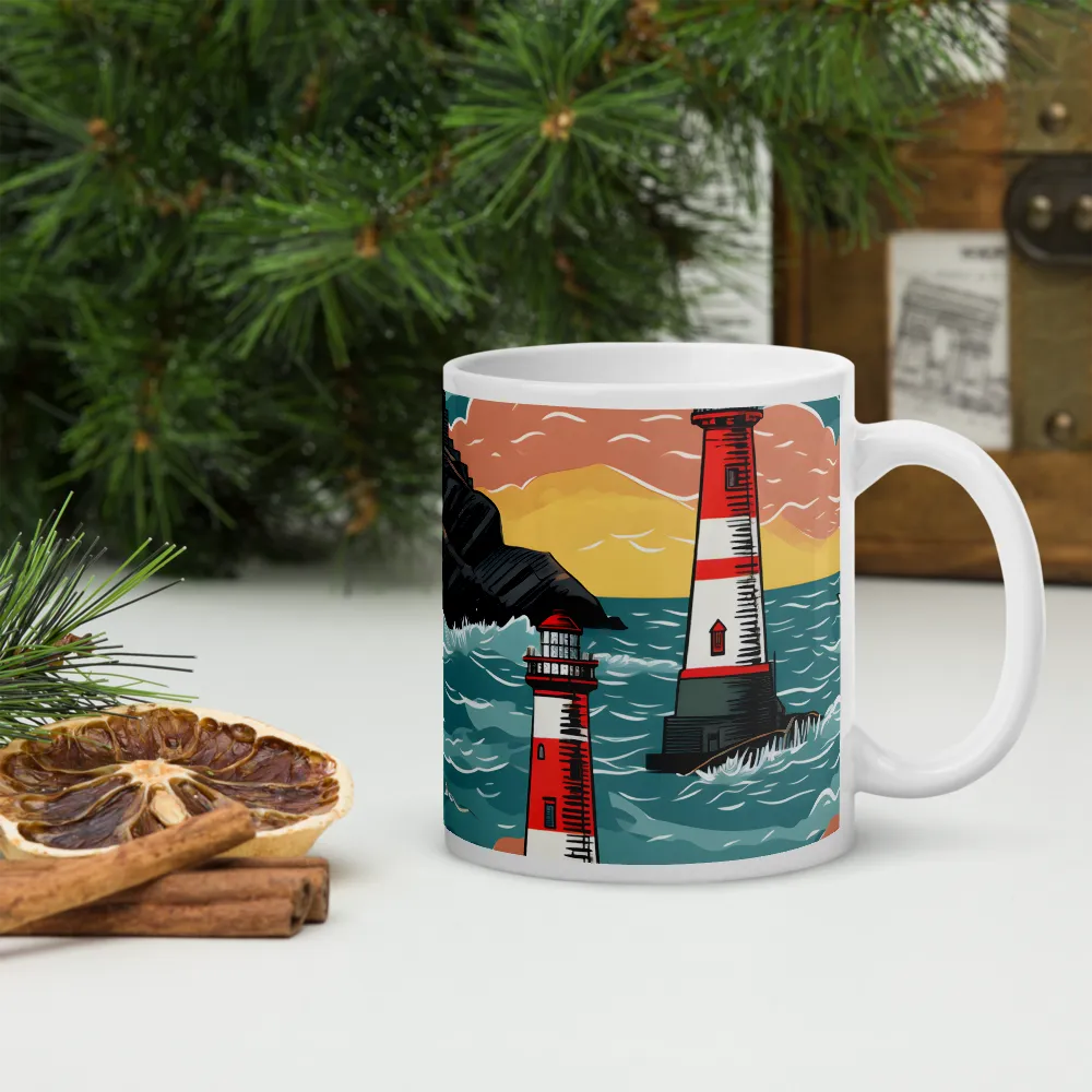 Lighthouses in a Whimsical Ocean | Mugs | Multiple Sizes & Colors