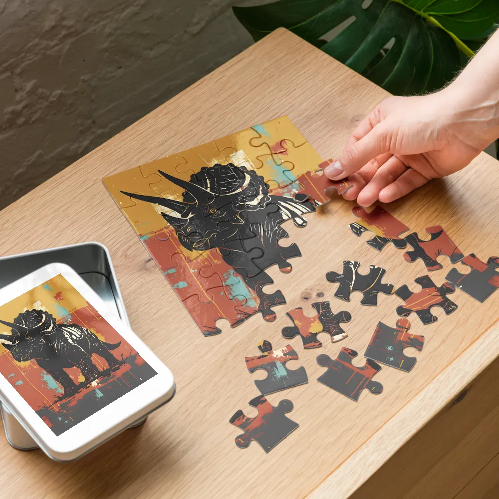 Retro Triceratops 
 Jigsaw Puzzle in Tin Box