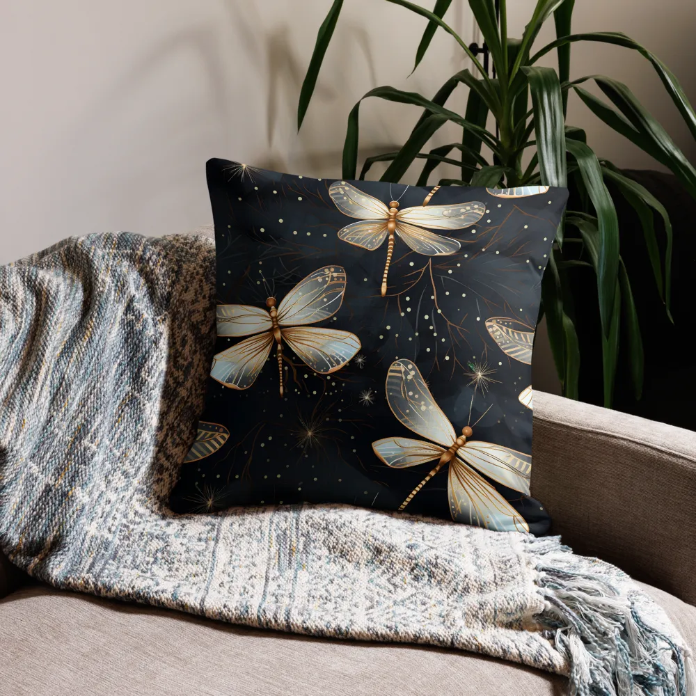 Ethereal Dance: Dragonflies in a Midnight Garden | Pillow | 22″×22″