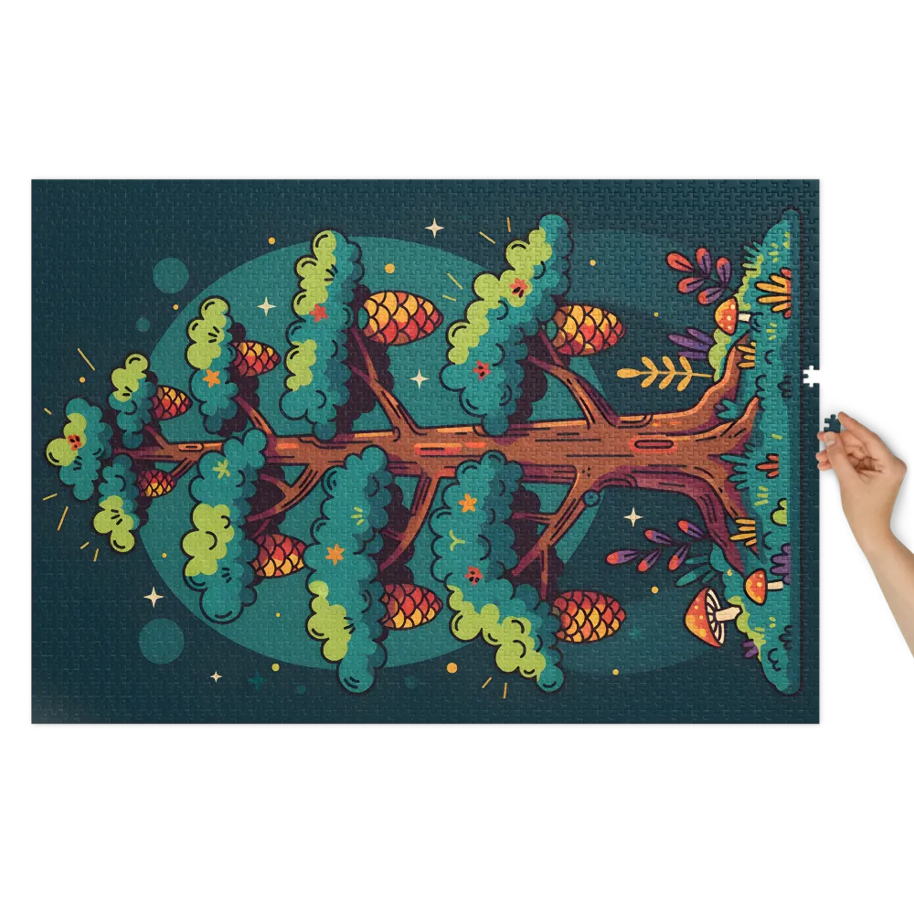 Whimsical Pinecone Forest 
 Jigsaw Puzzle in Tin Box