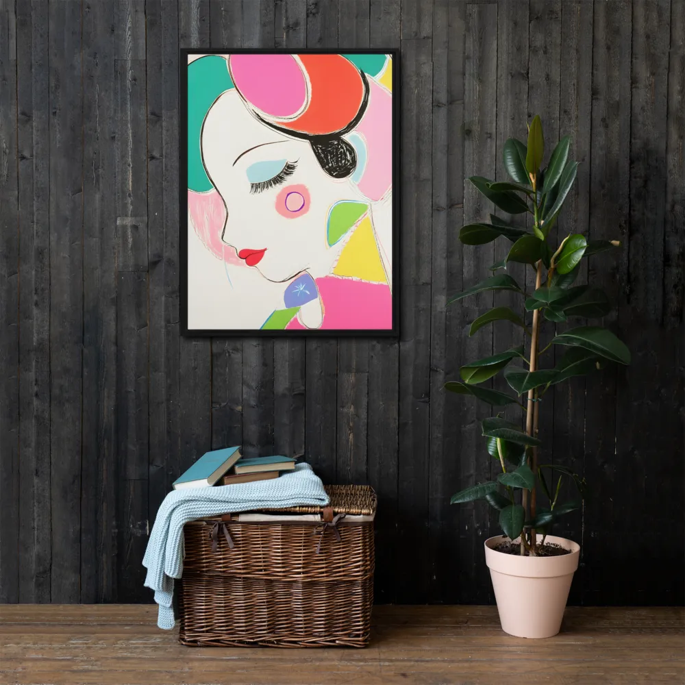 Whimsical Portrait in Colorful Abstraction | Canvas with Black Frame | 24″×32″
