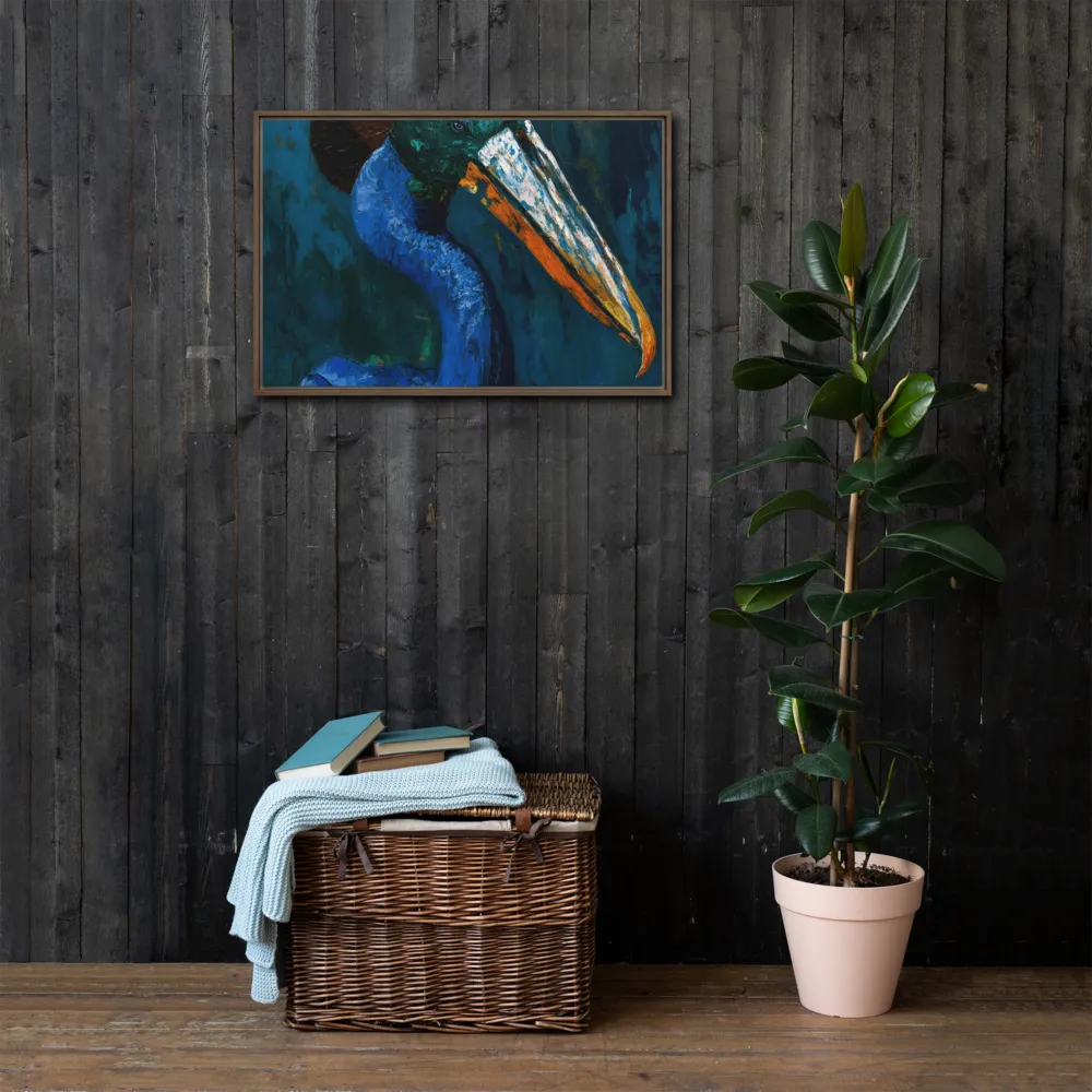 Majestic Absurdity: The Hat-Wearing Bird | Canvas with Brown Frame | 20″×30″