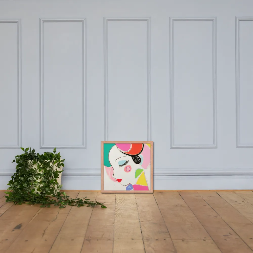 Whimsical Portrait in Colorful Abstraction | Poster with Red oak Frame | 16″×16″