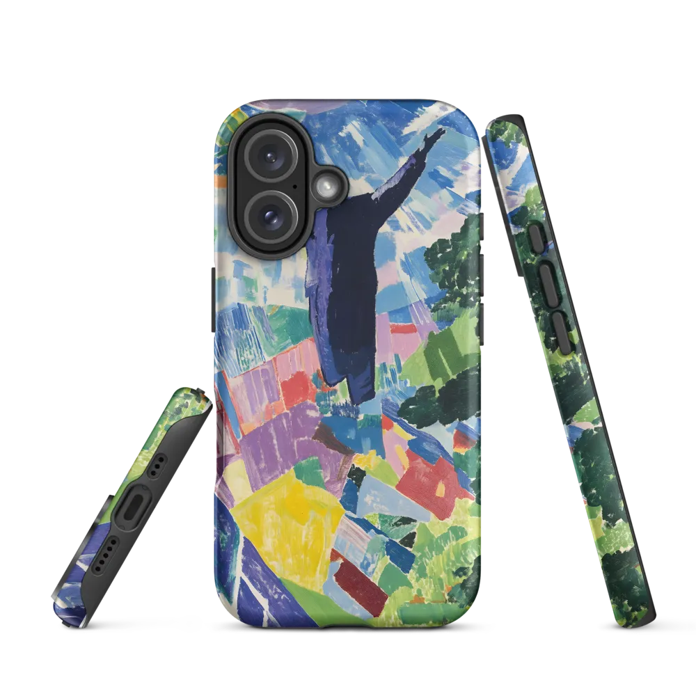 Elysium: A Soaring Figure Amidst Colorful Landscapes | Phone Case